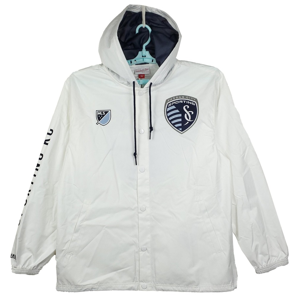 KC Sporting Mitchell & Ness MLS Large Light Weight Windbreaker Jacket White NWT